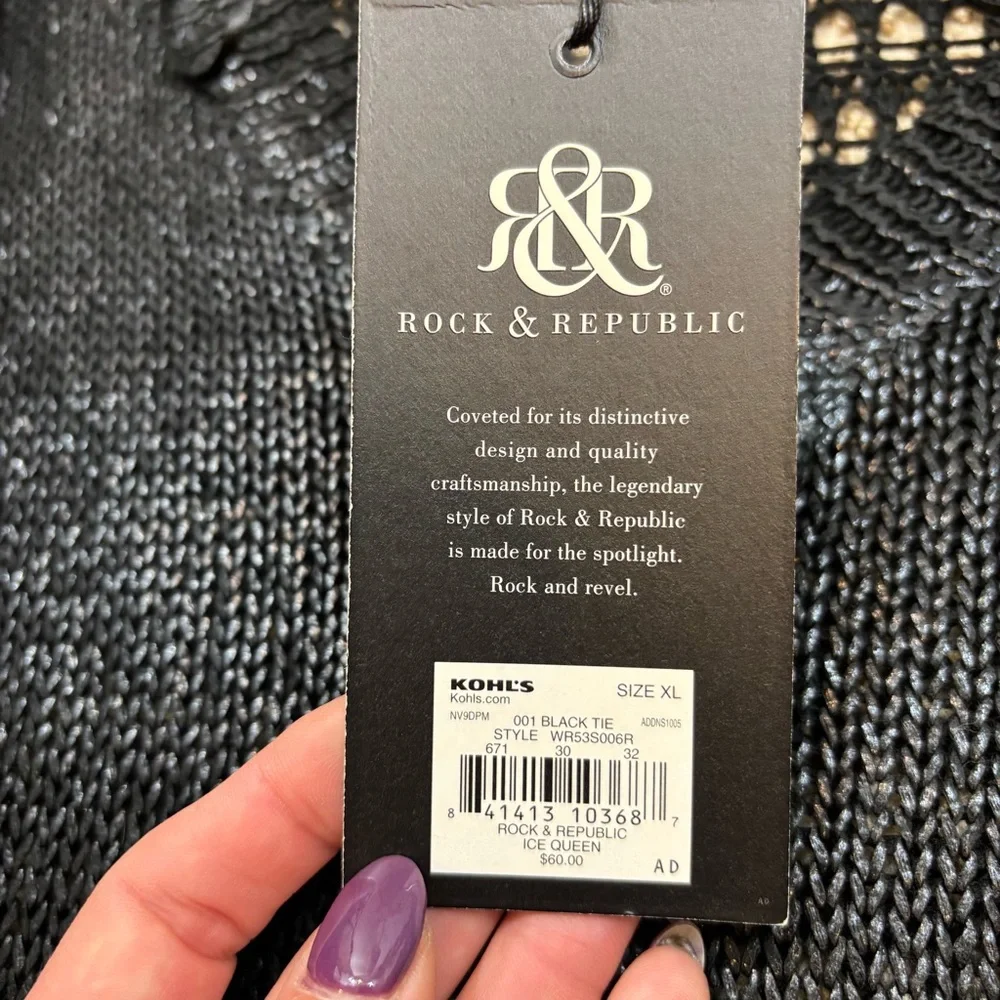 Brand new with tags Ladies Rock & Republic Open Knit V Neck Ice Queen Sweater XL